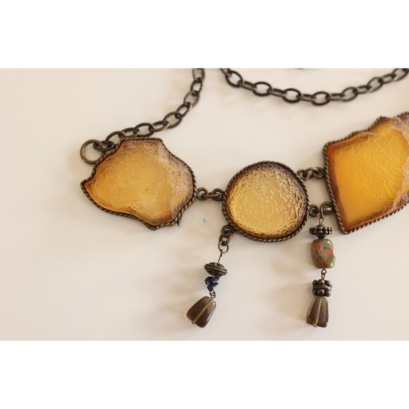 Vintage Resin Large Stone Crystal Link Chain Belt Jasper Glass Witchy Western main image 8